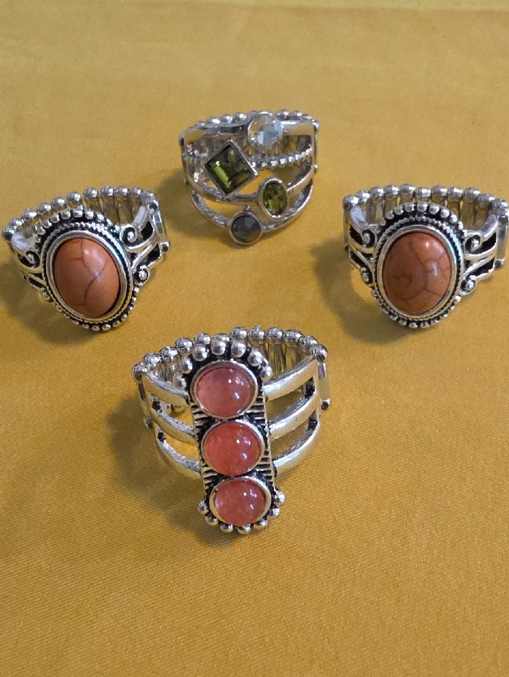 Boho Collection of 4 Stretch Statement Rings From Paparazzi Accessories